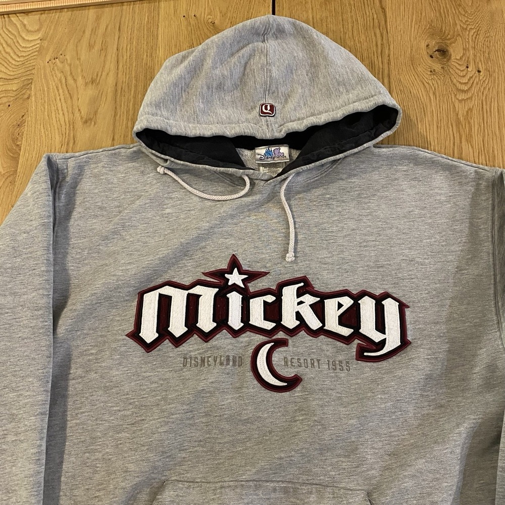 Vintage Disney Mickey Disneyland Fantasia Embroidered Y2K Hoodie Gray Unisex XL*